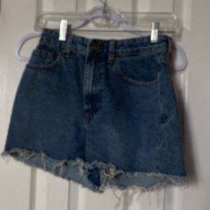 High Rise Mom Jean Shorts with Frayed Legs